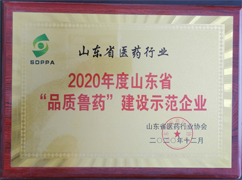 2020年度山東省“品質(zhì)魯藥”建設示范企業(yè)